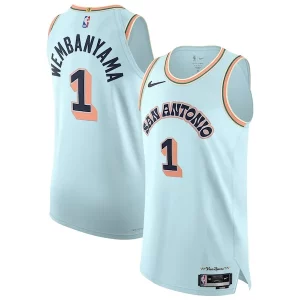 Raffinato Victor Wembanyama San Antonio Spurs Nike 2024/25 Authentic Player Jersey City Edition Light Blue  per la Gara Importante