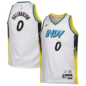 Carino Attraente Bellissimo Tyrese Haliburton Indiana Pacers Nike Youth 2024/25 Swingman Player Jersey City Edition White  per la Gara Importante