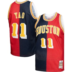 Robusto Accattivante Meraviglioso Yao Ming Houston Rockets Hardwood Classics 2004/05 Split Swingman Jersey Navy/Red  per la Gara Importante
