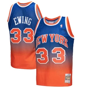 Sofisticato Bellissimo Trendy Patrick Ewing New York Knicks 1991/92 Hardwood Classics Fadeaway Swingman Player Jersey Orange/Royal  per la Gara Importante