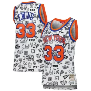 Fantastico Lussuoso Raffinato Patrick Ewing New York Knicks Women's 1991 Doodle Swingman Jersey White  per la Gara Importante